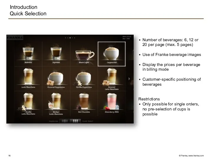 Introduction Quick Selection Number of beverages: 6, 12 or 20 per