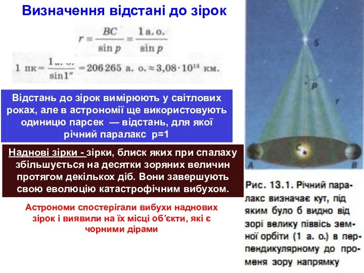 Визначення відстані до зірок Відстань до зірок вимірюють у світлових роках,
