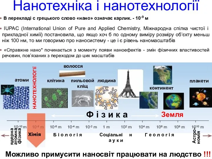 В перекладі с грецького слово «нано» означає карлик. - 10-9 м