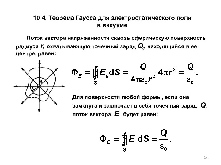 10.4. Теорема Гаусса для электростатического поля в вакууме Поток вектора напряженности