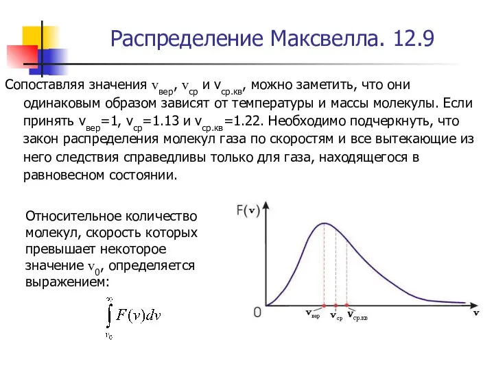 Распределение Максвелла. 12.9 Сопоставляя значения vвер, vср и vср.кв, можно заметить,