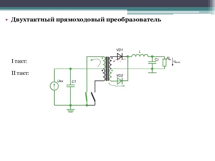 Двухтактный прямоходовый преобразователь I такт: II такт: