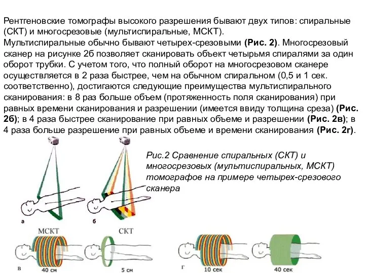 Рентгеновские томографы высокого разрешения бывают двух типов: спиральные (СКТ) и многосрезовые