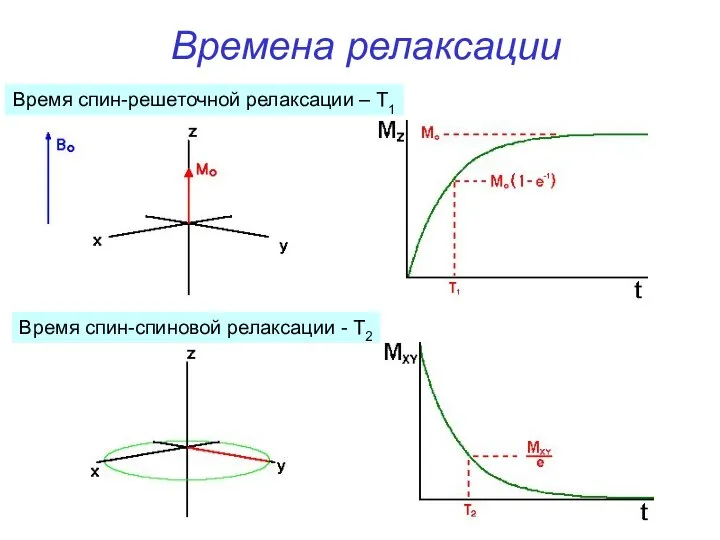 Времена релаксации Время спин-спиновой релаксации - Т2 Время спин-решеточной релаксации – Т1