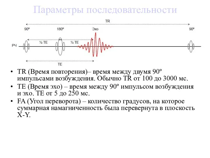 Параметры последовательности TR (Время повторения)– время между двумя 90º импульсами возбуждения.