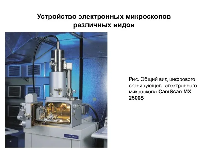Устройство электронных микроскопов различных видов Рис. Общий вид цифрового сканирующего электронного микроскопа CamScan MX 2500S