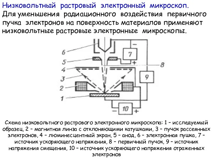 Низковольтный растровый электронный микроскоп. Для уменьшения радиационного воздействия первичного пучка электронов