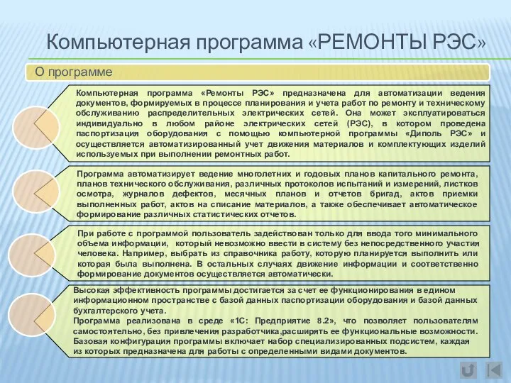 О программе Компьютерная программа «РЕМОНТЫ РЭС» Компьютерная программа «Ремонты РЭС» предназначена