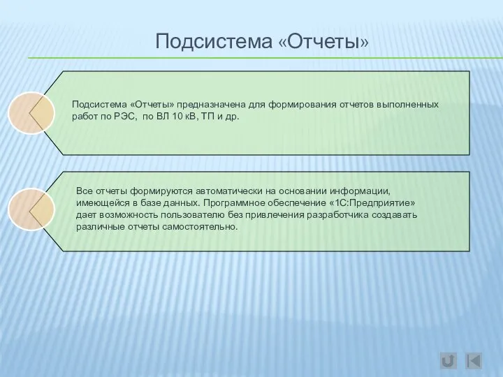 Подсистема «Отчеты» Подсистема «Отчеты» предназначена для формирования отчетов выполненных работ по