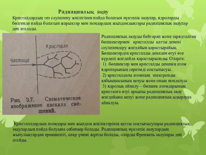 Радиациялық ақау Кристалдардың тез сәулелену жиілігінен пайда болатын нүктелік ақаулар, ядроларды