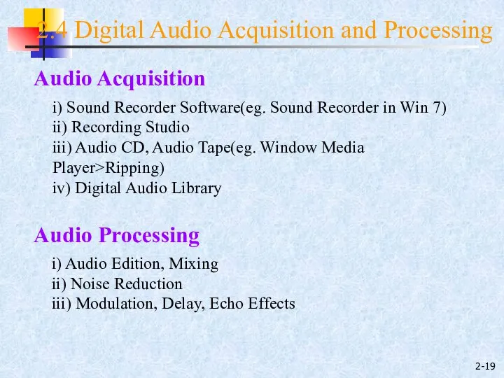 2- Audio Acquisition i) Sound Recorder Software(eg. Sound Recorder in Win