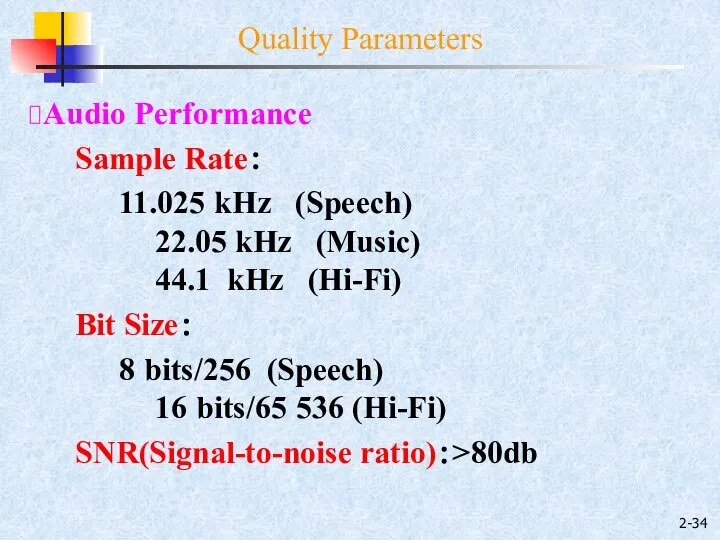 2- Audio Performance Sample Rate： 11.025 kHz (Speech) 22.05 kHz (Music)