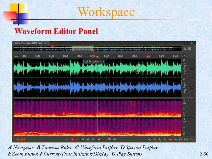 2- Workspace A Navigator B Timeline Ruler C Waveform Display D