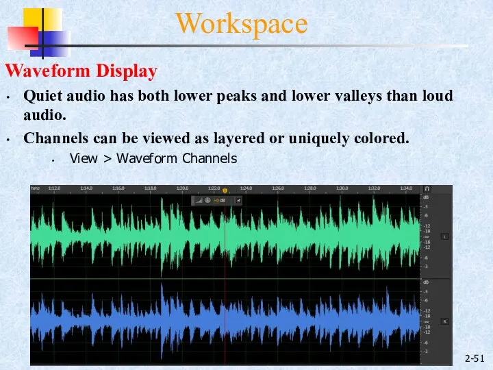 2- Waveform Display Quiet audio has both lower peaks and lower