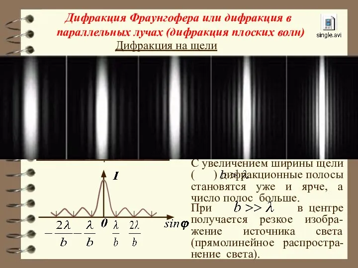 Дифракция Фраунгофера или дифракция в параллельных лучах (дифракция плоских волн) С