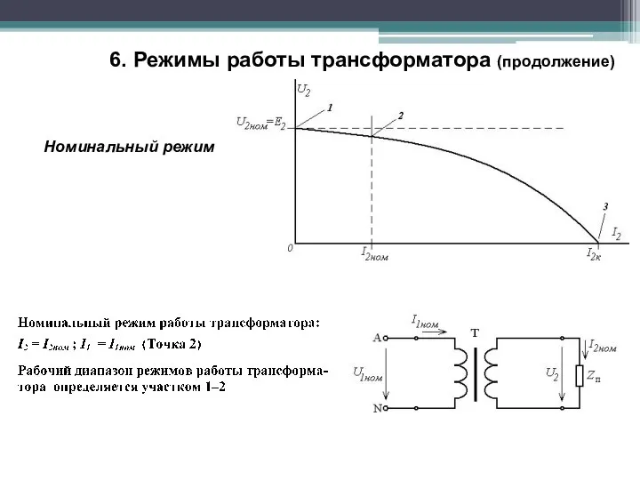 Номинальный режим 6. Режимы работы трансформатора (продолжение)