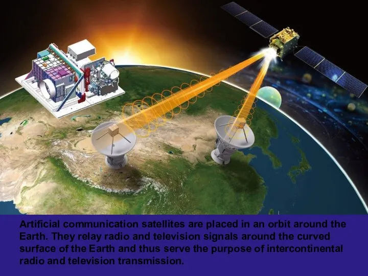 Artificial communication satellites are placed in an orbit around the Earth.