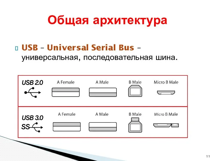 USB – Universal Serial Bus – универсальная, последовательная шина. Общая архитектура