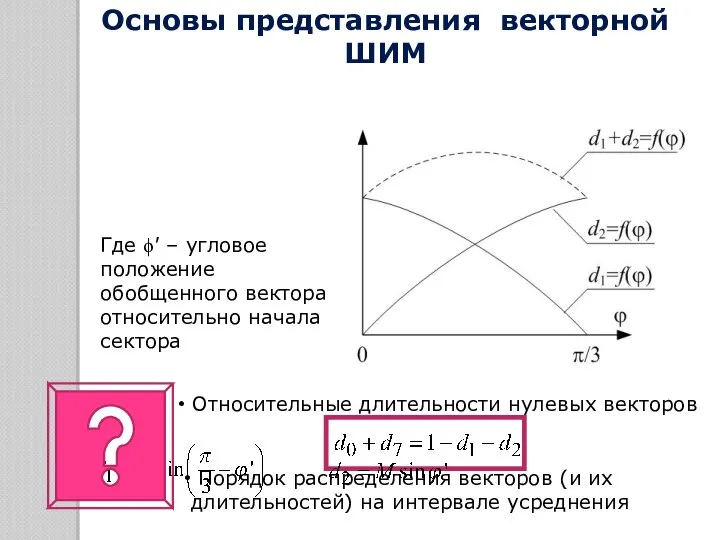 Порядок распределения векторов (и их длительностей) на интервале усреднения Где ϕ'