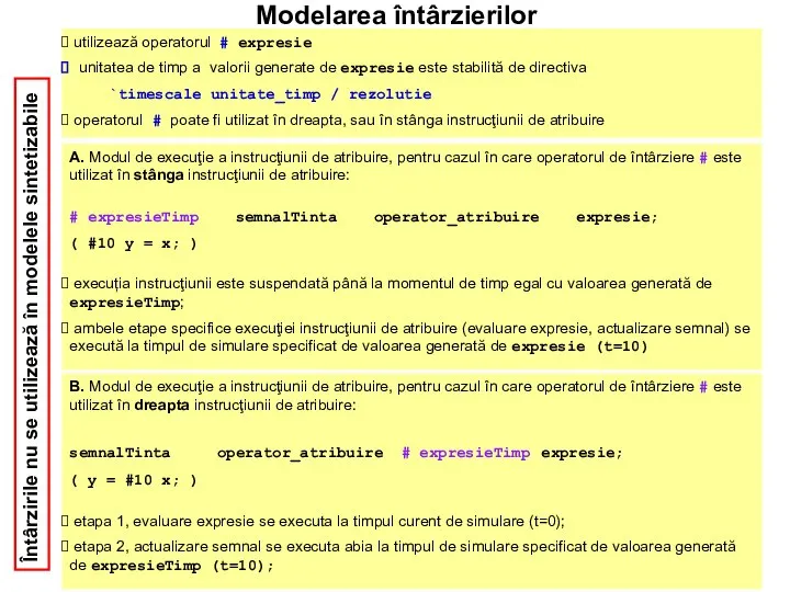 Modelarea întârzierilor utilizează operatorul # expresie unitatea de timp a valorii