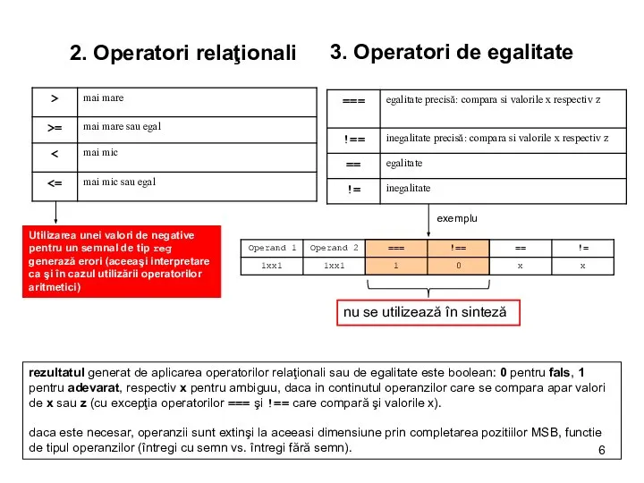 2. Operatori relaţionali rezultatul generat de aplicarea operatorilor relaţionali sau de