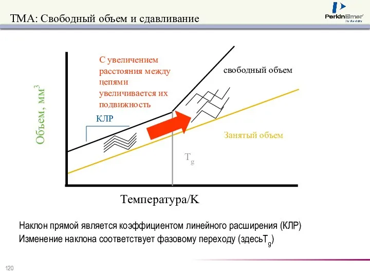 Наклон прямой является коэффициентом линейного расширения (КЛР) Изменение наклона соответствует фазовому