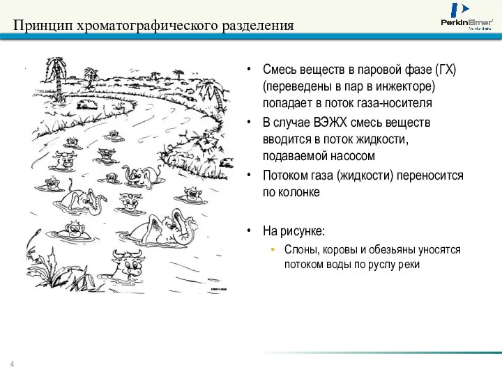 Принцип хроматографического разделения Смесь веществ в паровой фазе (ГХ) (переведены в