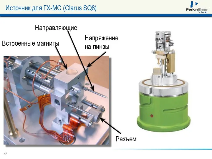 Источник для ГХ-МС (Clarus SQ8) Встроенные магниты Направляющие Разъём Напряжение на линзы