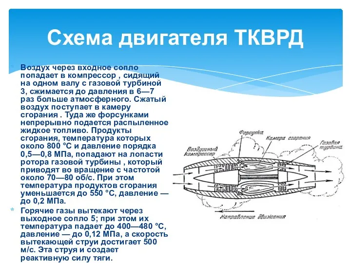 Воздух через входное сопло попадает в компрессор , сидящий на одном