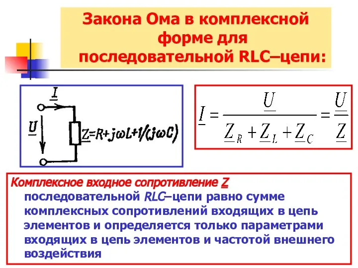 Закона Ома в комплексной форме для последовательной RLC–цепи: Комплексное входное сопротивление