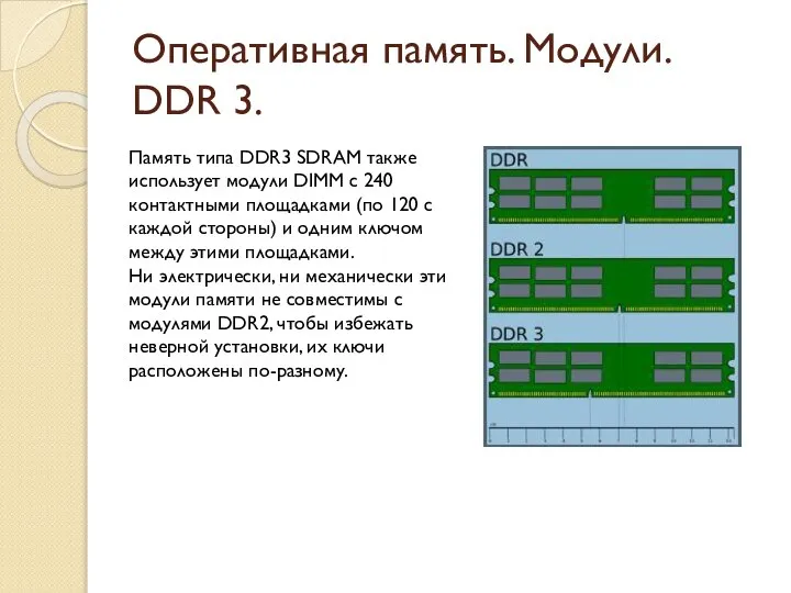 Оперативная память. Модули. DDR 3. Память типа DDR3 SDRAM также использует