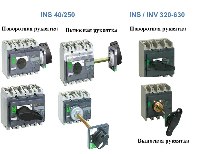 Поворотная рукоятка Выносная рукоятка INS 40/250 INS / INV 320-630 Поворотная рукоятка Выносная рукоятка