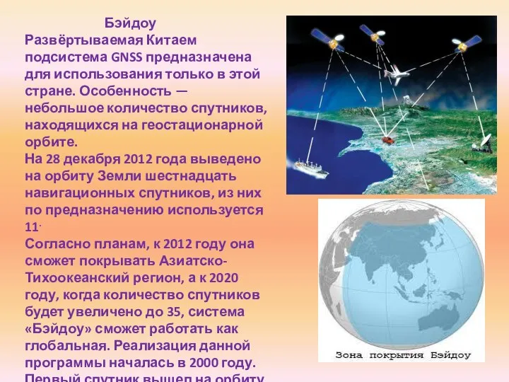 Бэйдоу Развёртываемая Китаем подсистема GNSS предназначена для использования только в этой