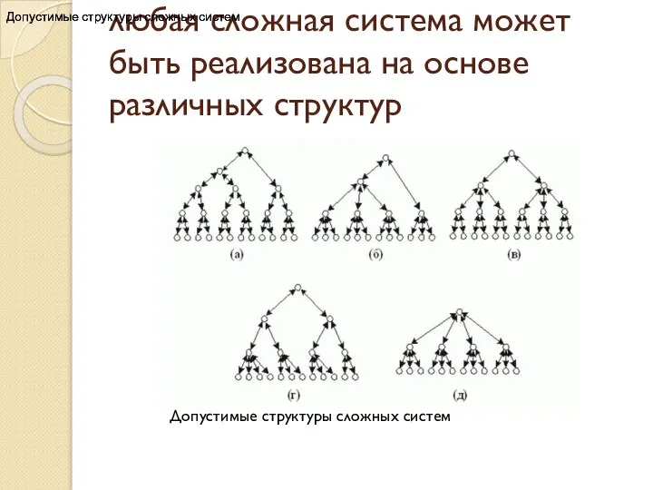 любая сложная система может быть реализована на основе различных структур Допустимые