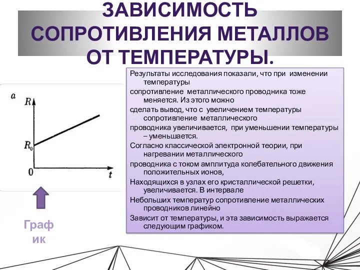 ЗАВИСИМОСТЬ СОПРОТИВЛЕНИЯ МЕТАЛЛОВ ОТ ТЕМПЕРАТУРЫ. Результаты исследования показали, что при изменении