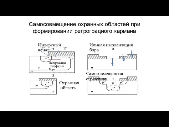 Самосовмещение охранных областей при формировании ретроградного кармана 1018 1017 Ионная имплантация