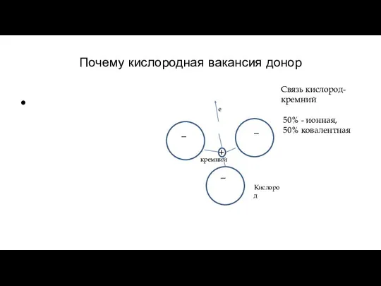 Почему кислородная вакансия донор + _ _ _ кремний Кислород е