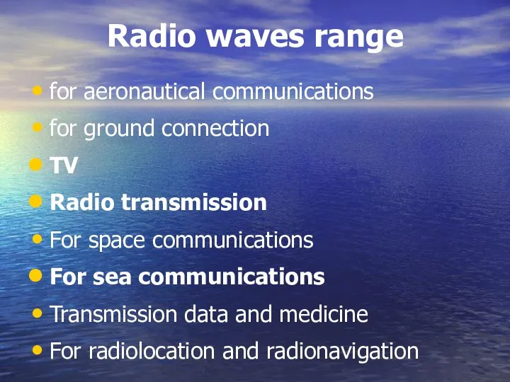 Radio waves range for aeronautical communications for ground connection TV Radio