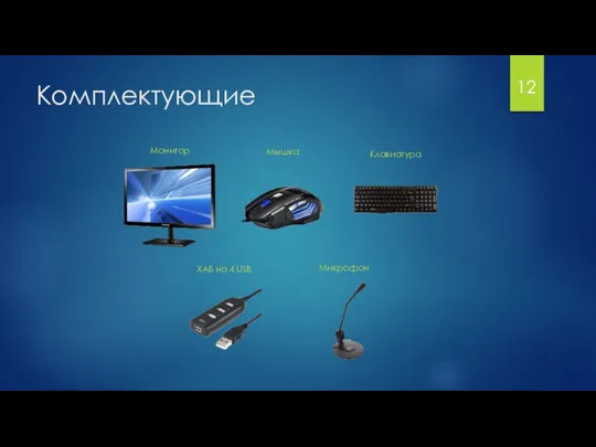 Комплектующие Монитор 12 Мышка Клавиатура ХАБ на 4 USB Микрофон