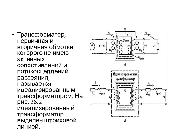 Трансформатор, первичная и вторичная обмотки которого не имеют активных сопротивлений и