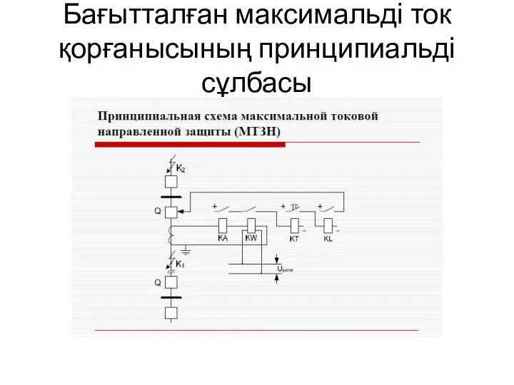 Бағытталған максимальді ток қорғанысының принципиальді сұлбасы