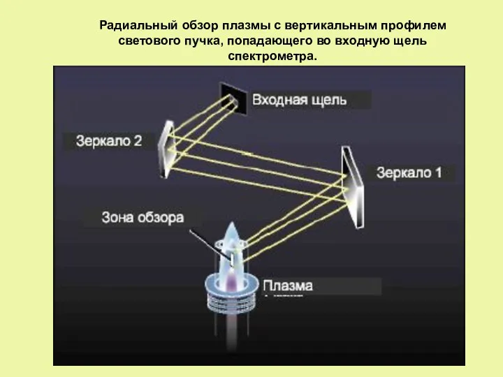 Радиальный обзор плазмы с вертикальным профилем светового пучка, попадающего во входную щель спектрометра.