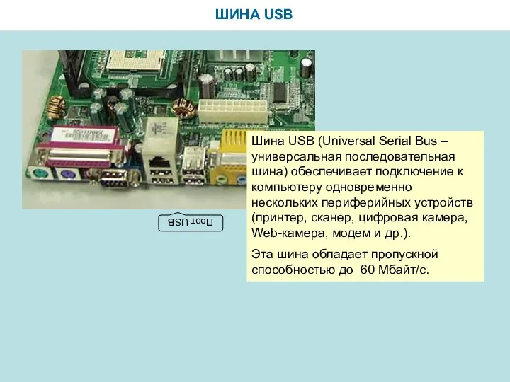ШИНА USB Шина USB (Universal Serial Bus – универсальная последовательная шина)
