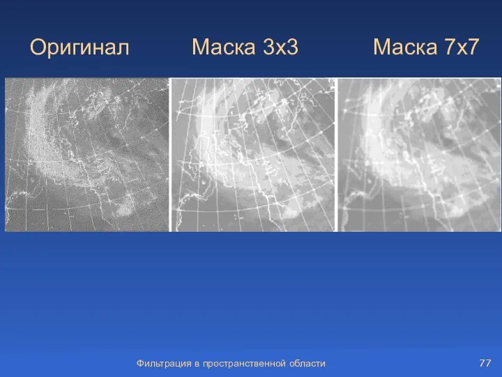 Фильтрация в пространственной области Оригинал Маска 3х3 Маска 7х7