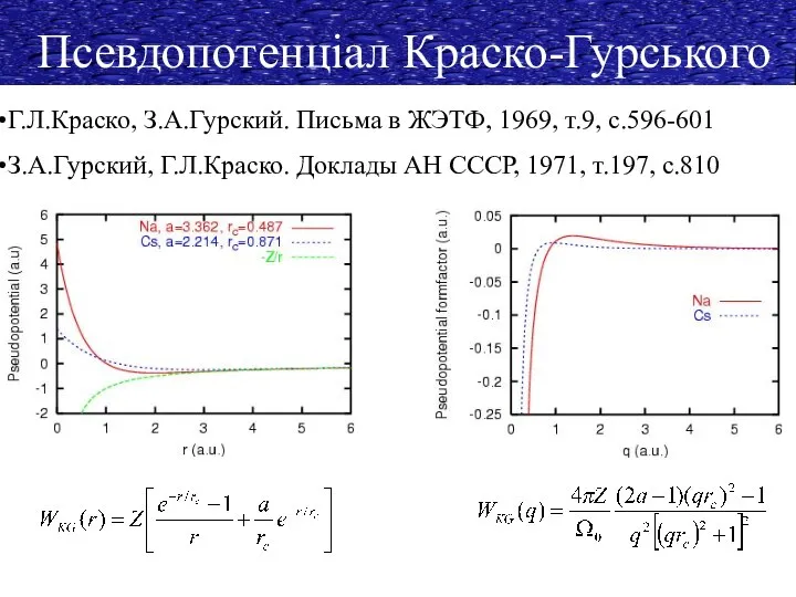 Псевдопотенціал Краско-Гурського Г.Л.Краско, З.А.Гурский. Письма в ЖЭТФ, 1969, т.9, с.596-601 З.А.Гурский,