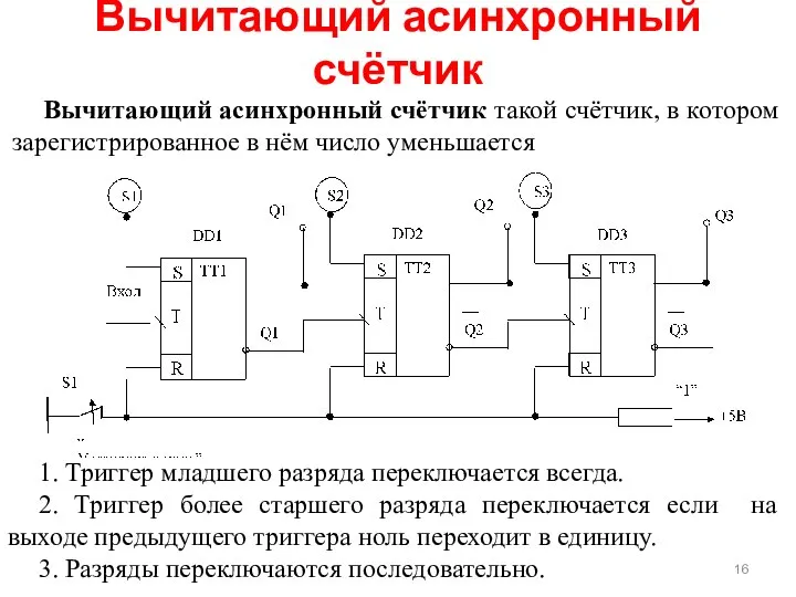 Вычитающий асинхронный счётчик такой счётчик, в котором зарегистрированное в нём число