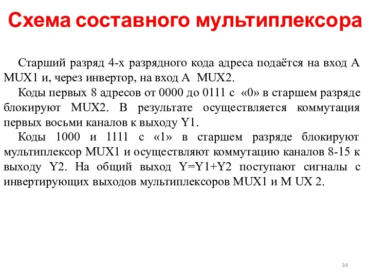 Старший разряд 4-х разрядного кода адреса подаётся на вход А MUX1