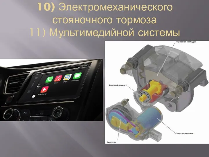 10) Электромеханического стояночного тормоза 11) Мультимедийной системы