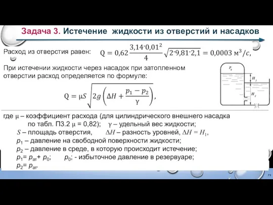 Задача 3. Истечение жидкости из отверстий и насадков Расход из отверстия