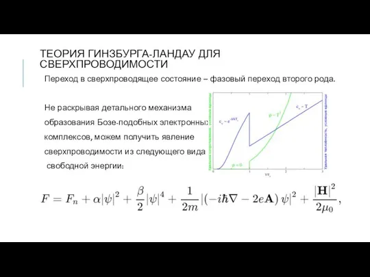 ТЕОРИЯ ГИНЗБУРГА-ЛАНДАУ ДЛЯ СВЕРХПРОВОДИМОСТИ Переход в сверхпроводящее состояние – фазовый переход